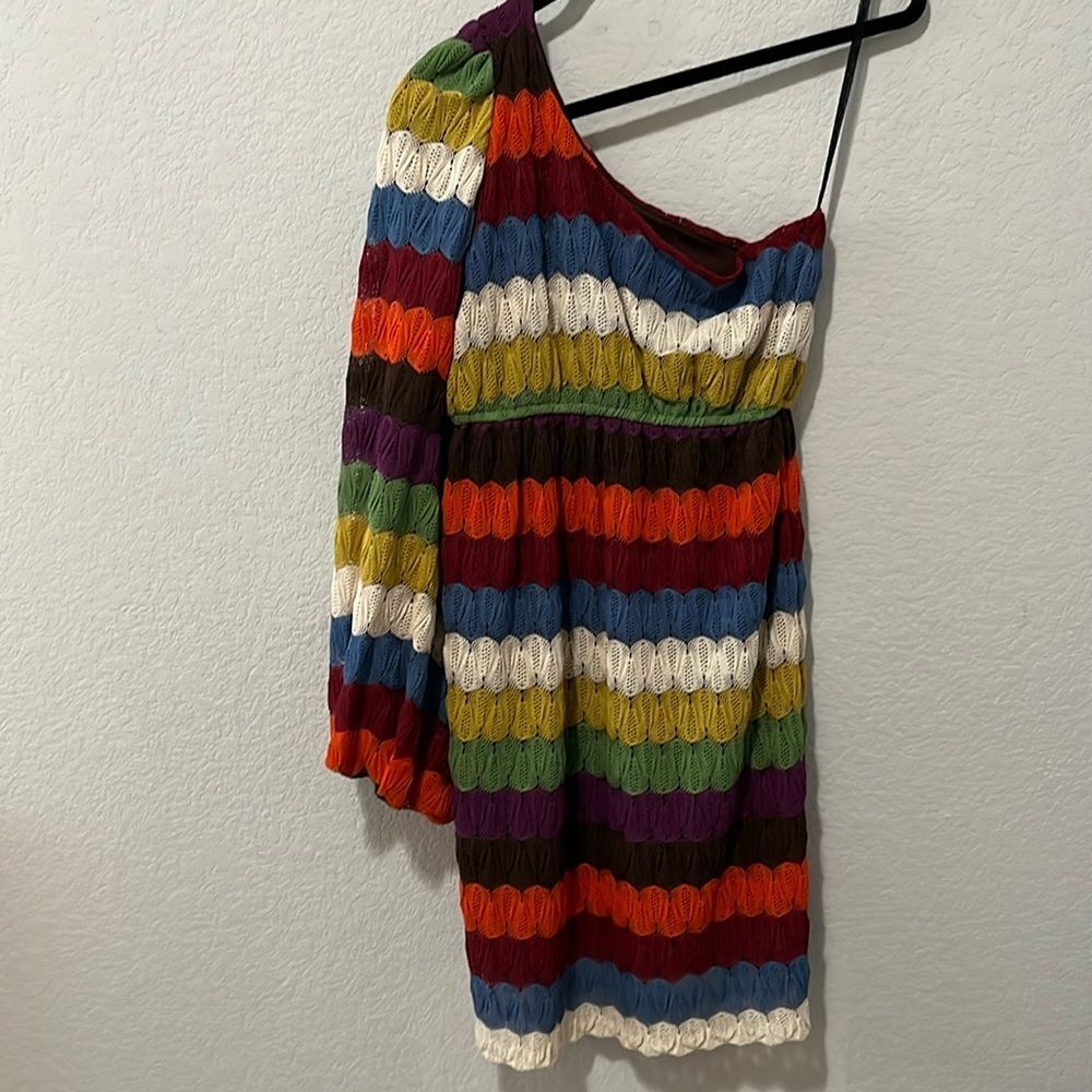 JUDITH MARCH Retro One Balloon Sleeve Crochet Rainbow Dress Women’s, Size M